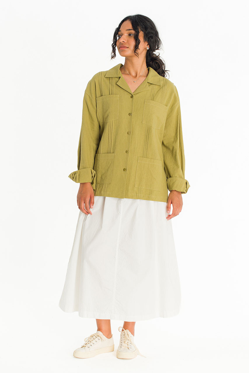 Akari Pintuck Linen Blend Jacket , Olive