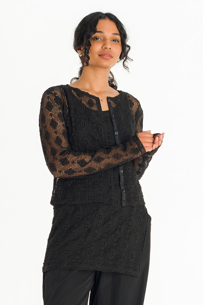Betty Crochet Cardigan, Black