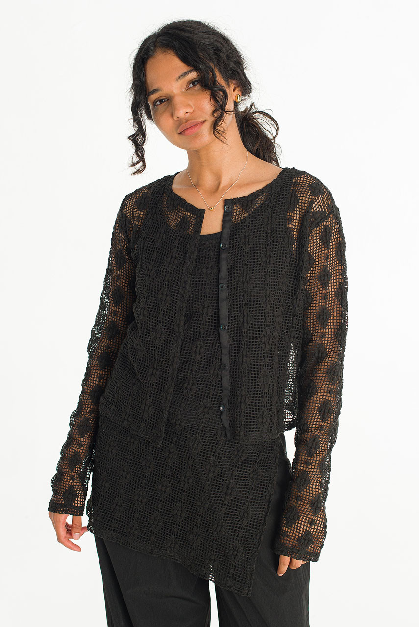 Betty Crochet Cardigan, Black