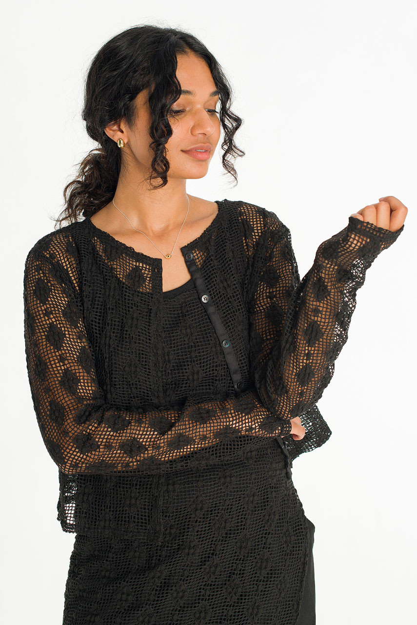 Betty Crochet Cardigan, Black
