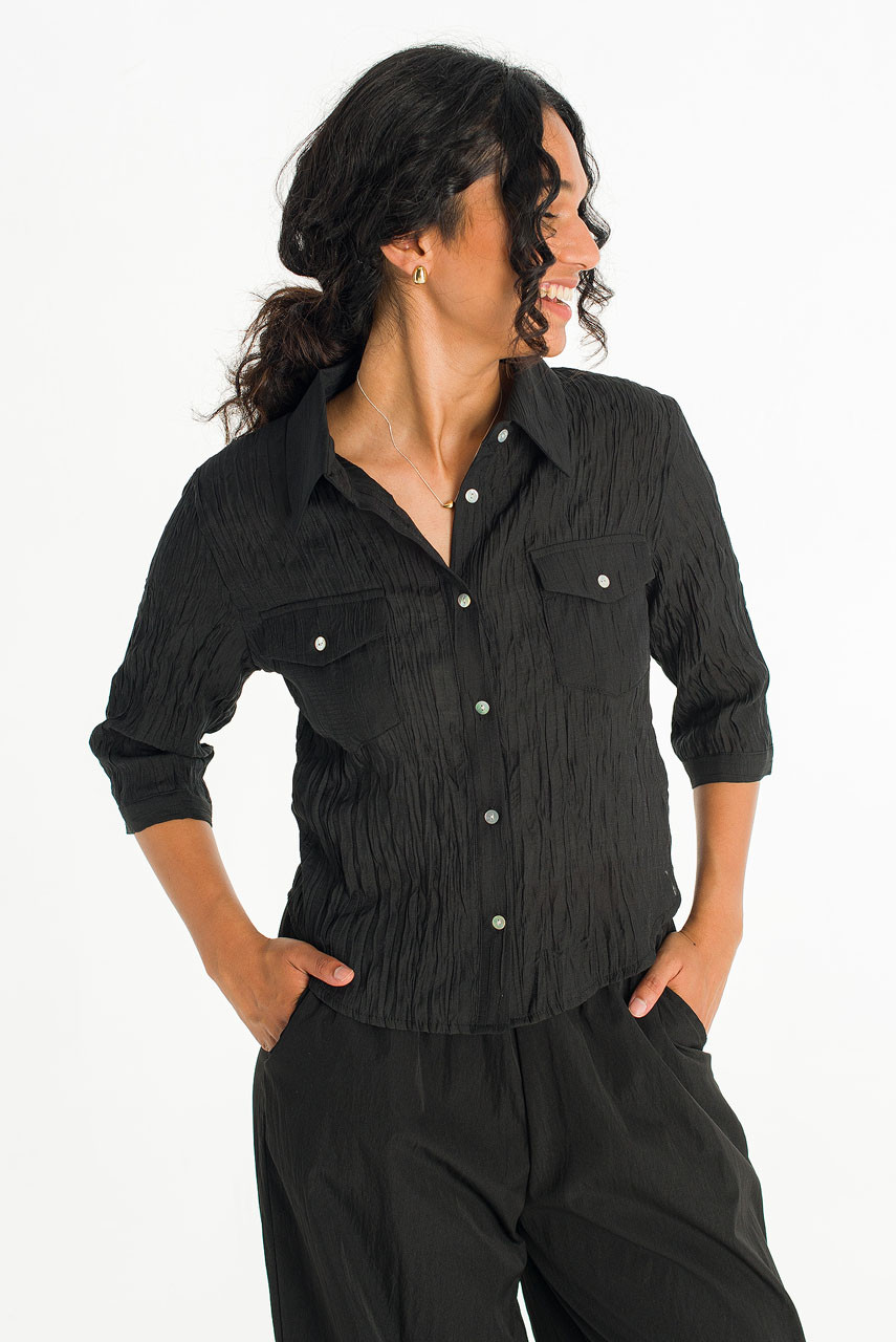 Sleek Crop Shirt, Black