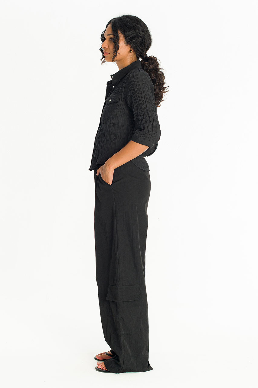 Latte Banding Waist Cargo Trousers , Black