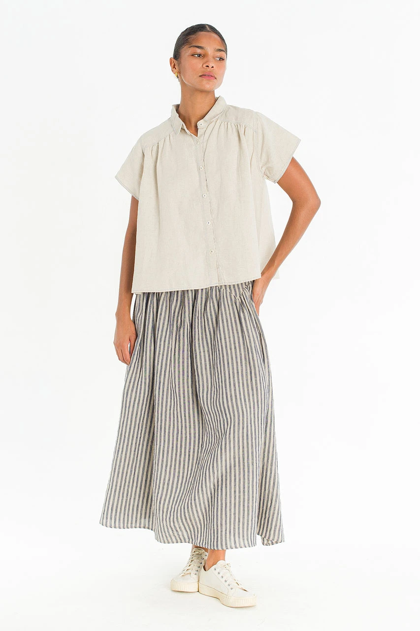 Belle Stripe Linen Skirt, Navy