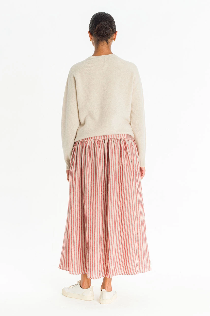 Belle Stripe Linen Skirt, Red