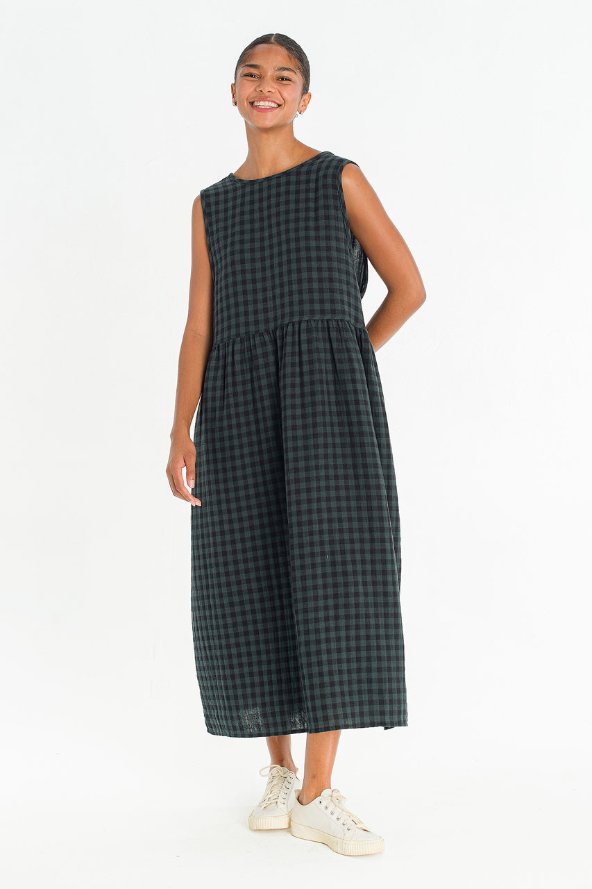 Tasha Check Relax Pinafore Dress, Deep Green