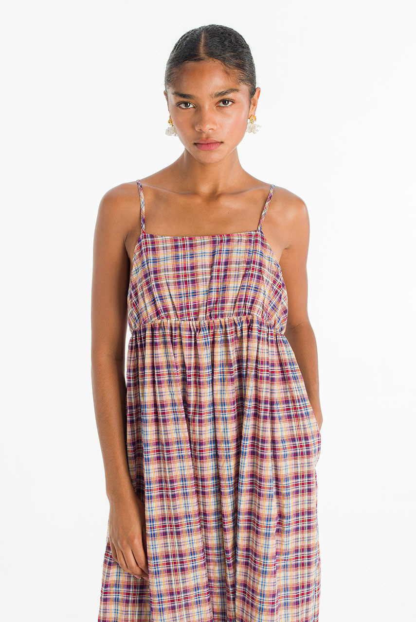 Soi Check Slip Dress, Mustard