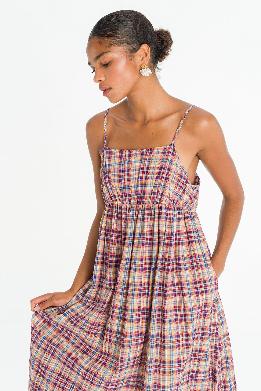 Soi Check Slip Dress, Mustard