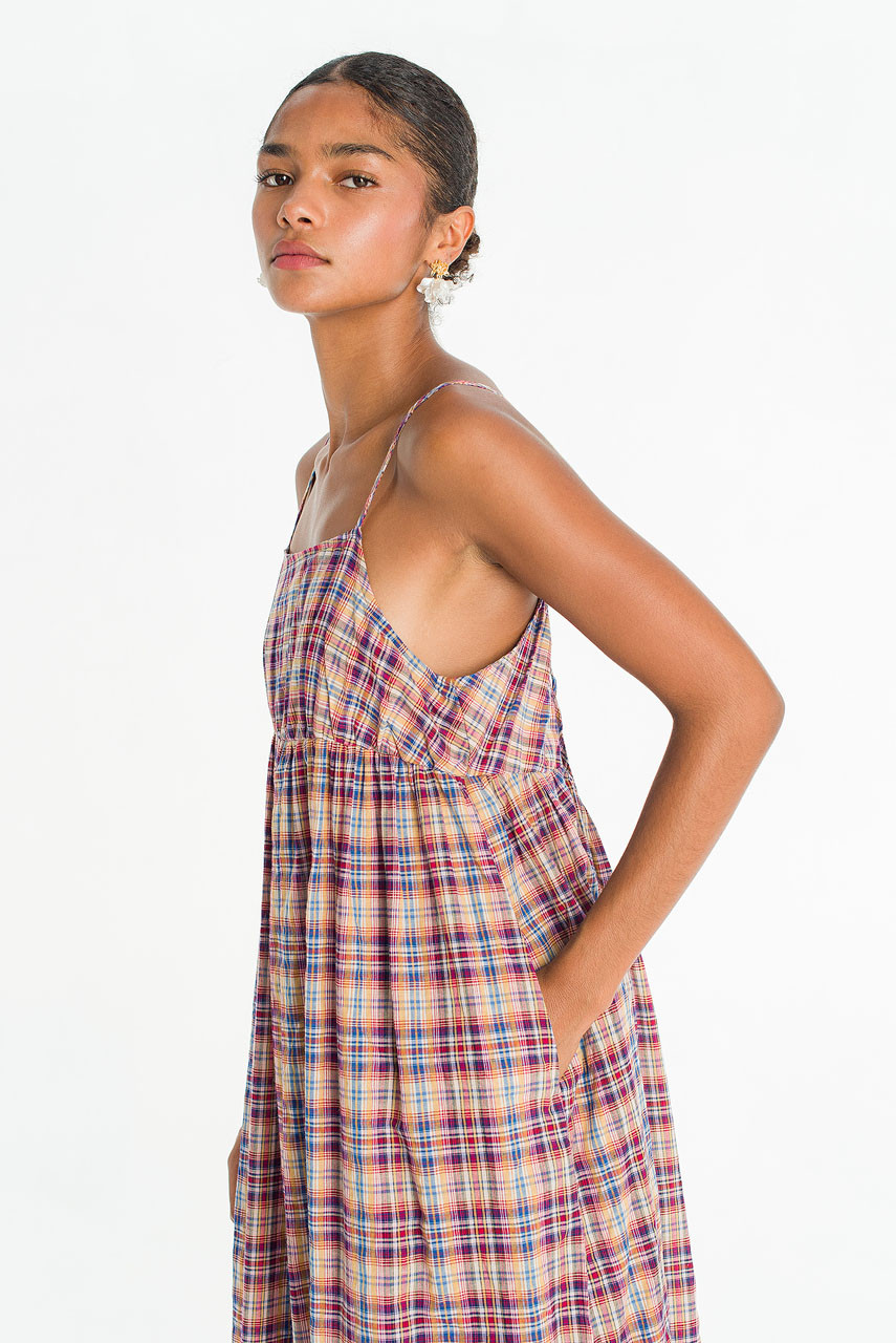 Soi Check Slip Dress, Mustard