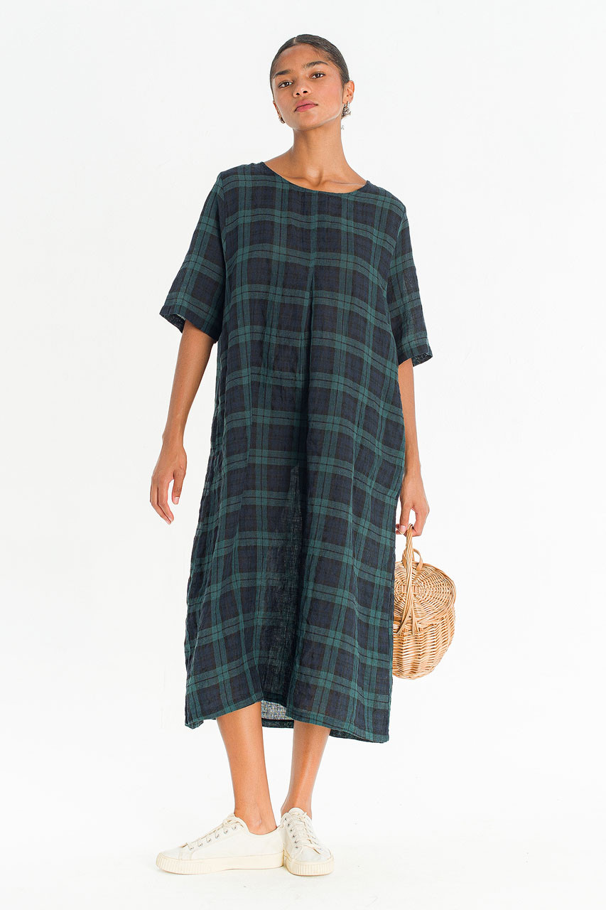 Forest Linen Check Dress, Big Check