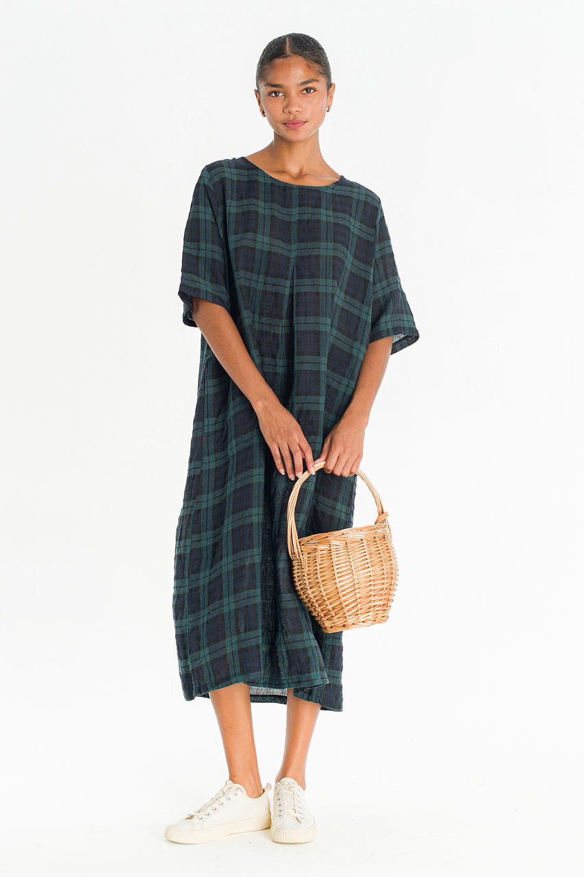 Forest Linen Check Dress, Big Check
