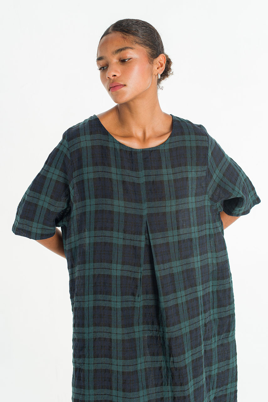 Forest Linen Check Dress, Big Check