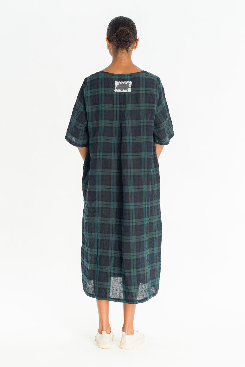 Forest Linen Check Dress, Big Check