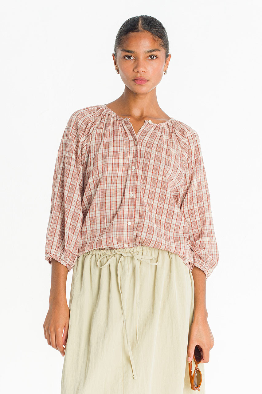 Praha Check Blouse, Red