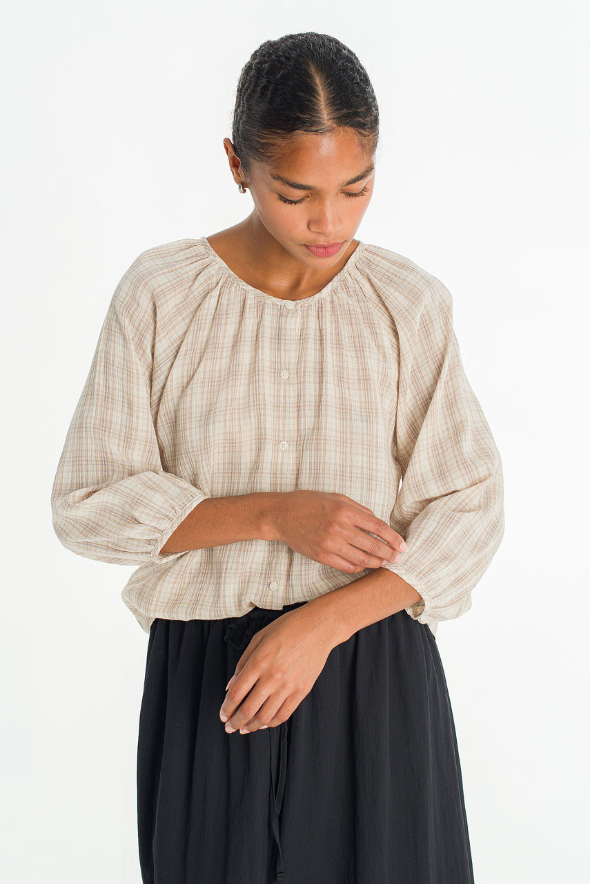 Praha Check Blouse, Beige