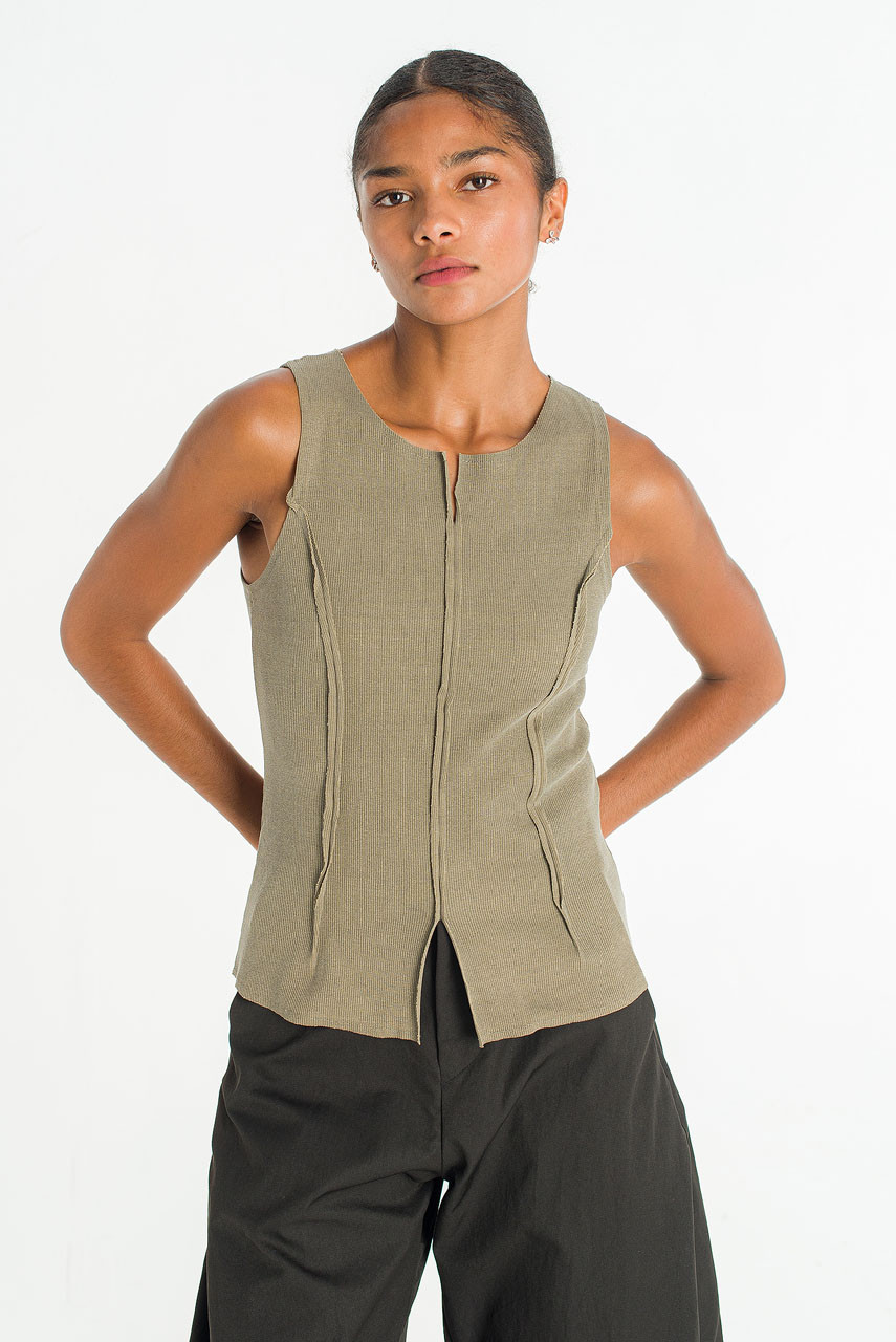 Raw Edge Pigment Tank Top, Khaki