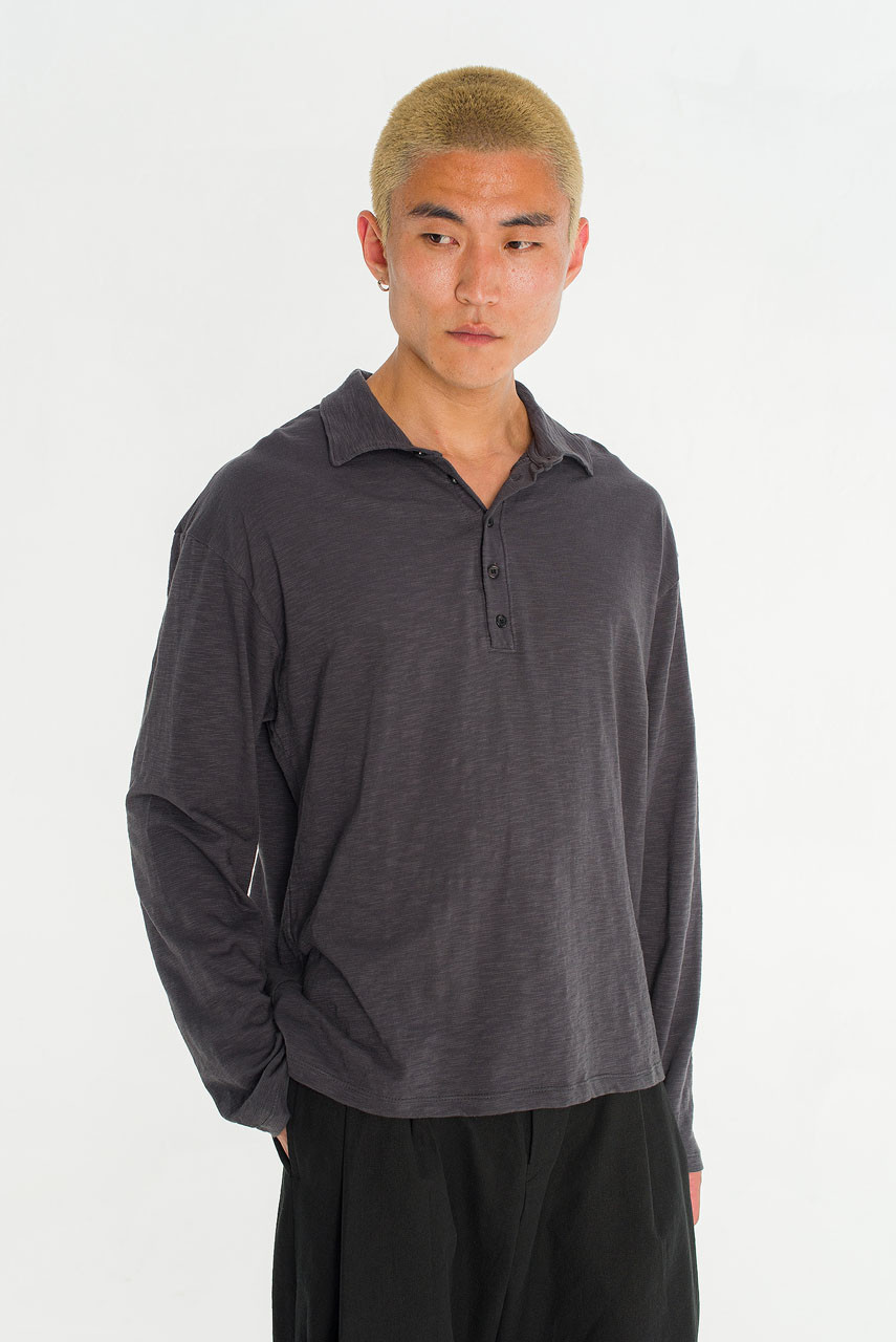 Menswear | Slub Polo Tee, Charcoal