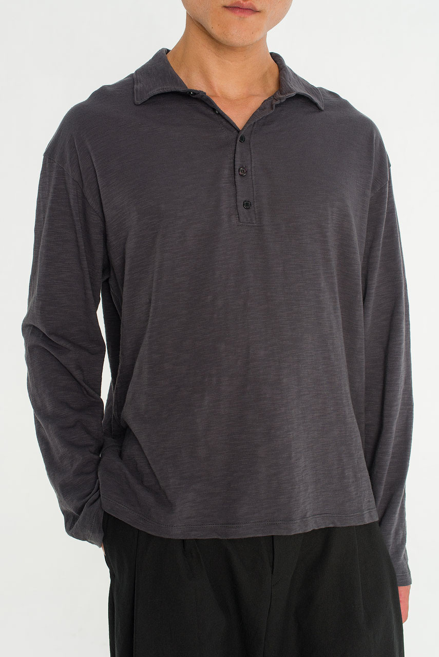 Menswear | Slub Polo Tee, Charcoal