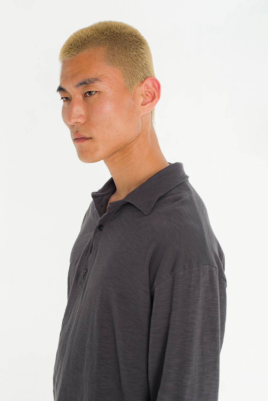 Menswear | Slub Polo Tee, Charcoal