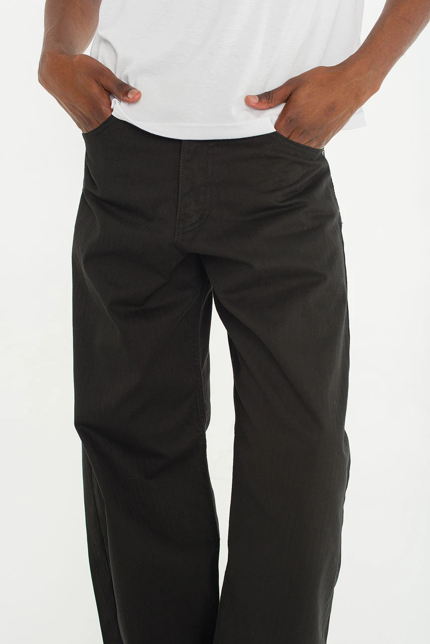 Menswear | Curved Herringbone Pants, Black