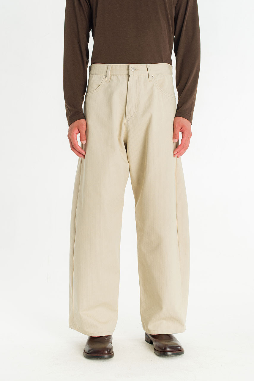 Menswear | Curved Herringbone Pants, Cream