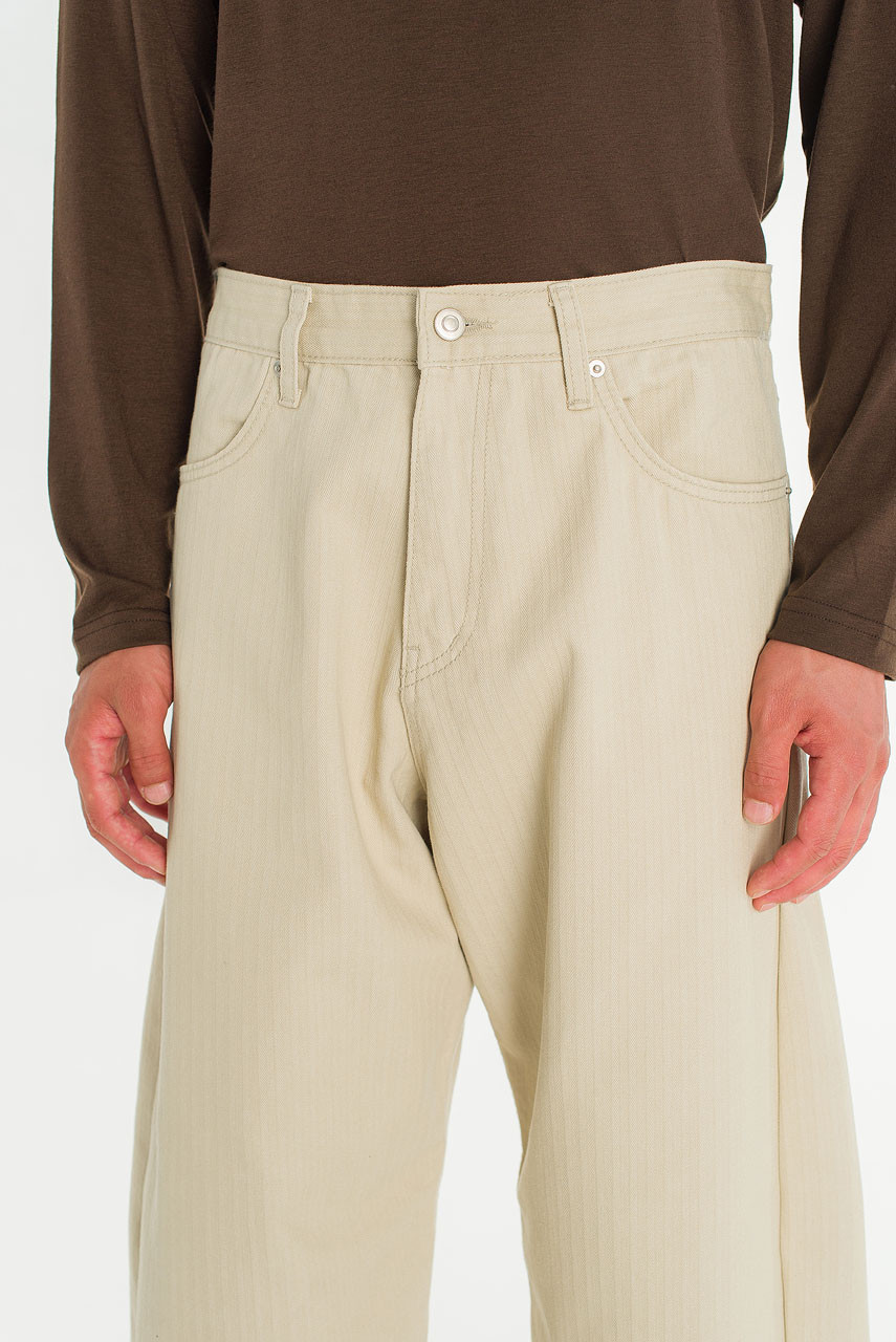 Menswear | Curved Herringbone Pants, Cream