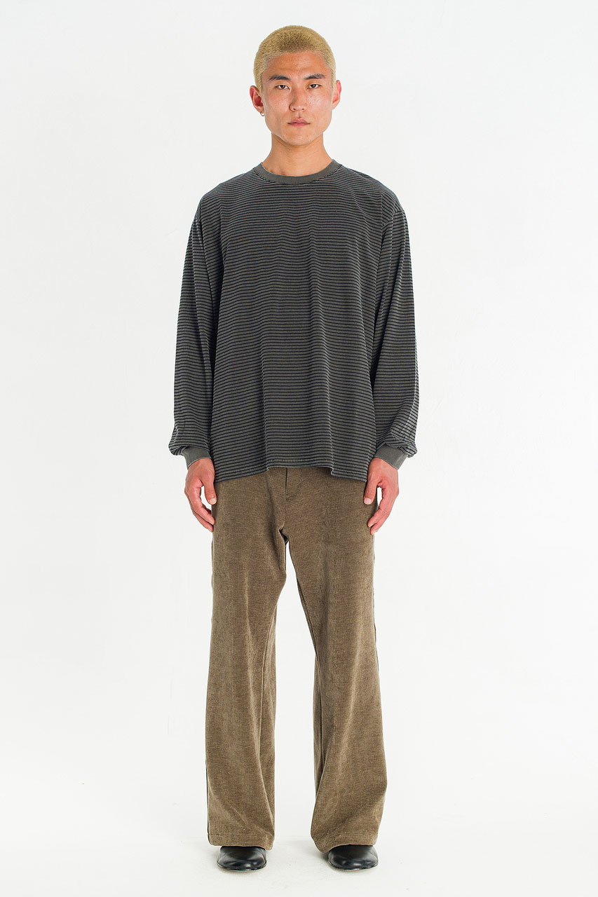 Menswear | Striped Long-Sleeve Pigment Tee, Charcoal