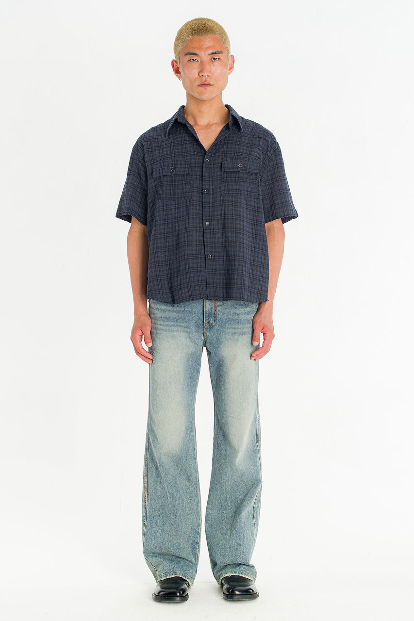 Menswear | Raw-Cut Check Shirt, Navy