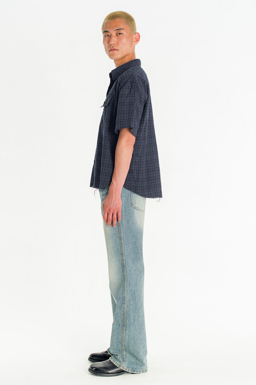 Menswear | Raw-Cut Check Shirt, Navy