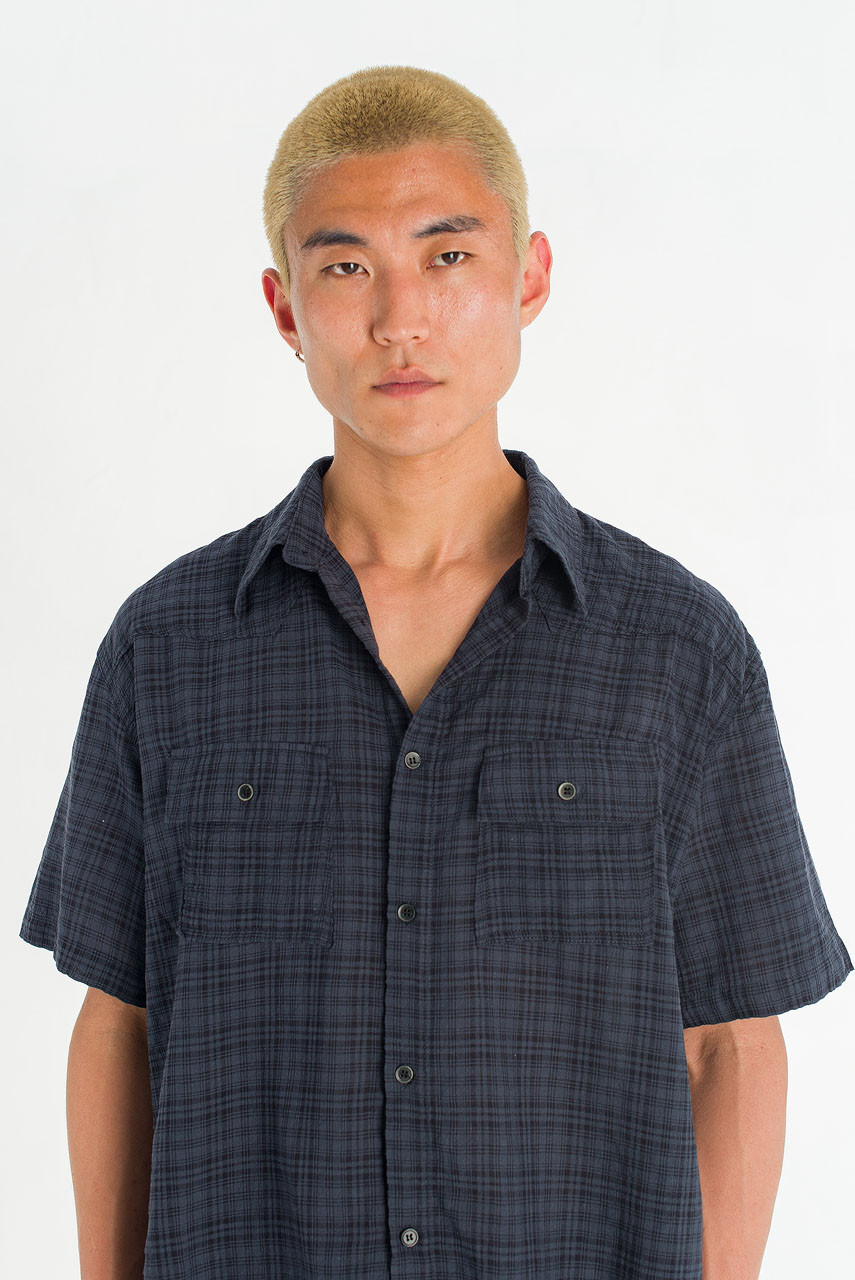 Menswear | Raw-Cut Check Shirt, Navy