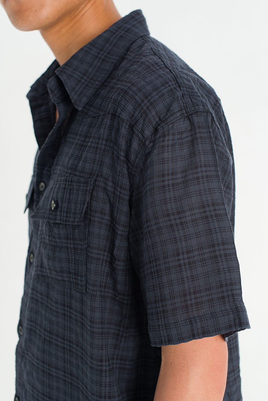 Menswear | Raw-Cut Check Shirt, Navy