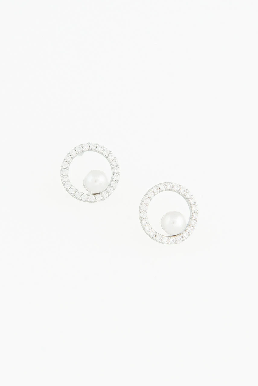 Little Pearl Halo Studs, Silver