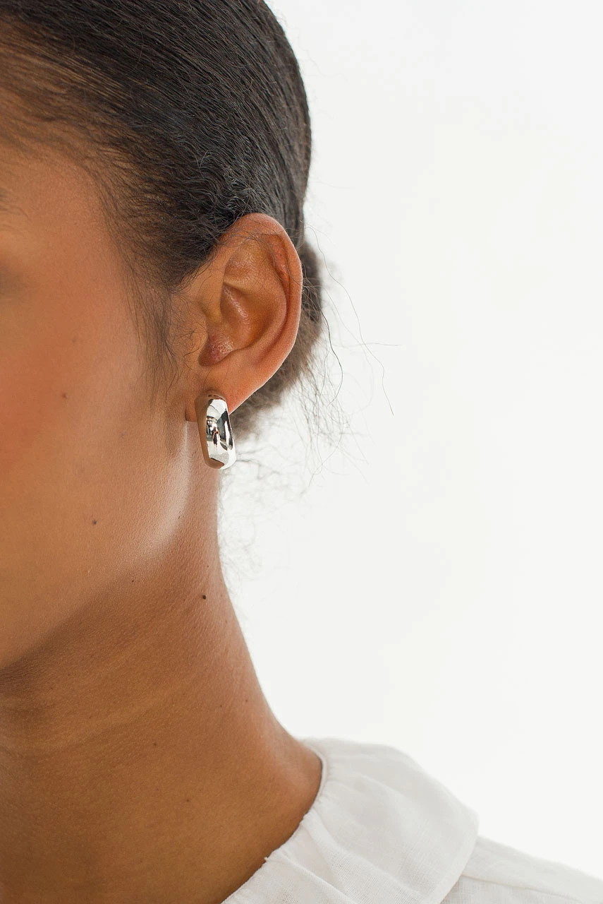 Modern Hoop Earrings, Silver