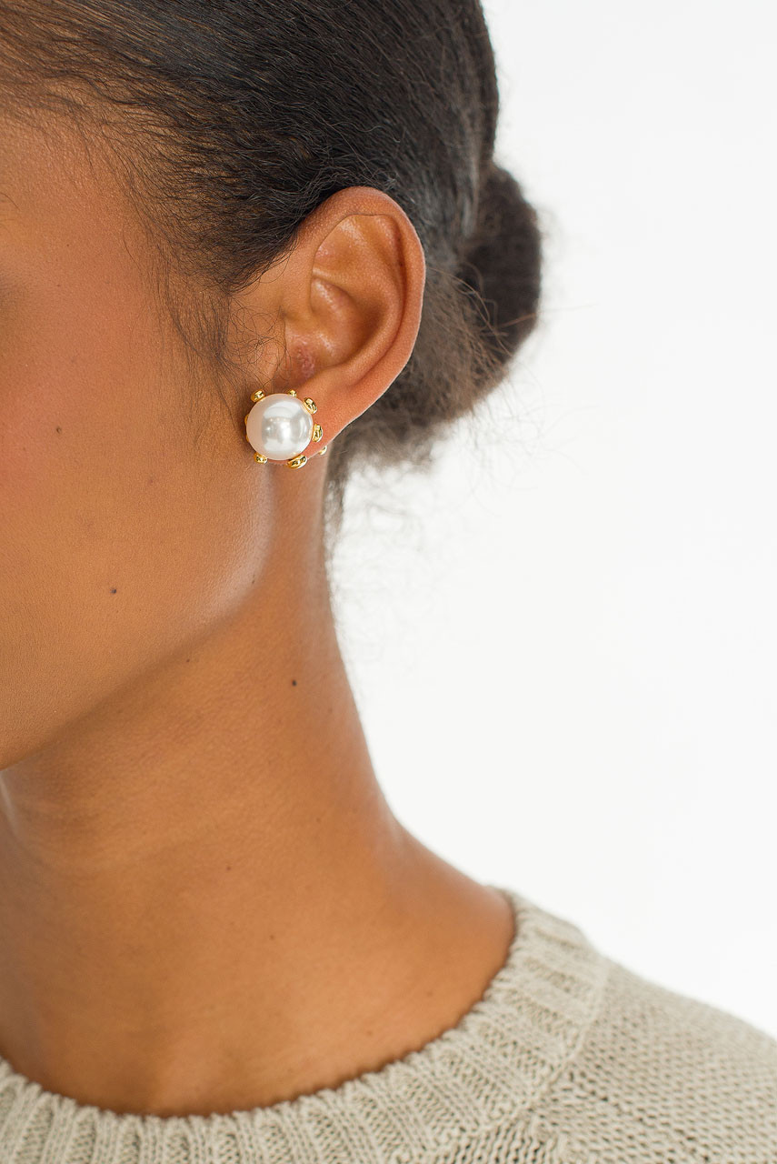 Crown Pearl Earrings, Gold