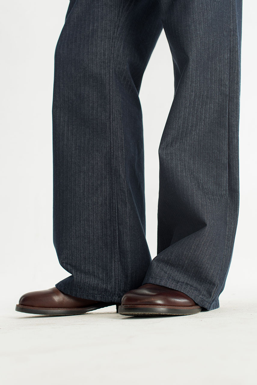 Menswear | Pinstripe Flared Jeans, Dark Blue