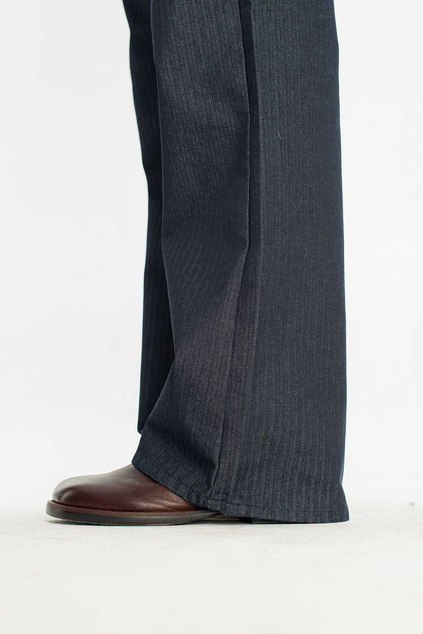 Menswear | Pinstripe Flared Jeans, Dark Blue
