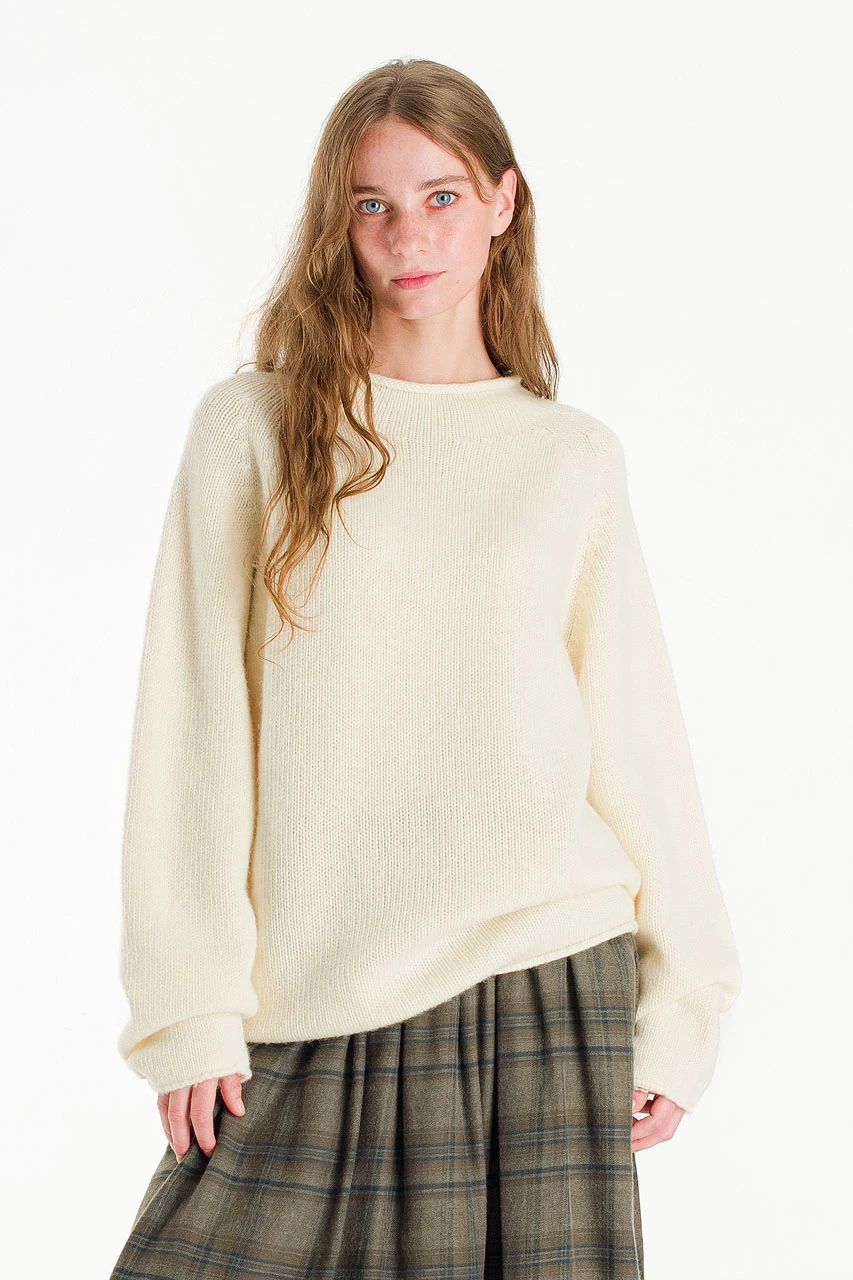 Boat Neck Wool Boxy Jumper, Ivory
