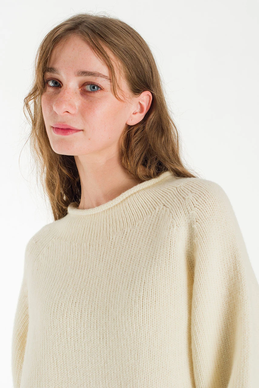 Boat Neck Wool Boxy Jumper, Ivory