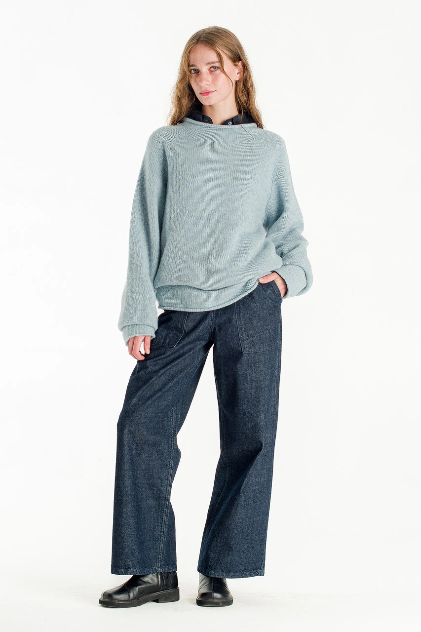 Boat Neck Wool Boxy Jumper, Sky Blue