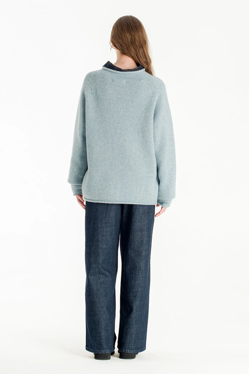 Boat Neck Wool Boxy Jumper, Sky Blue