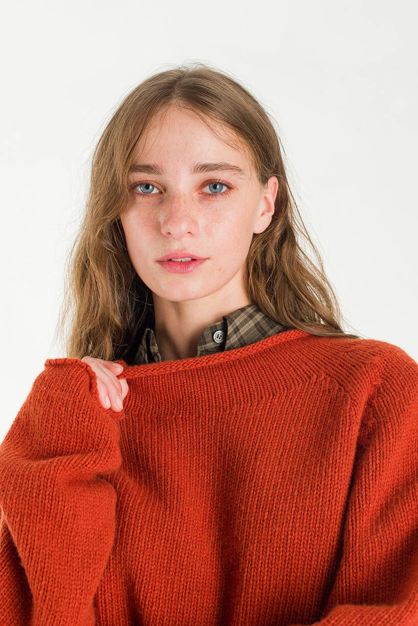 Boat Neck Wool Boxy Jumper, Burnt Orange