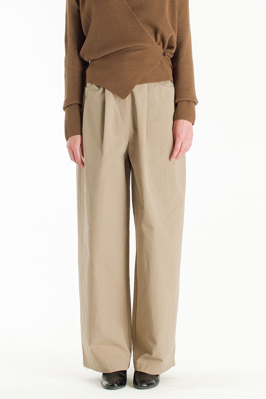 Curved Cotton Trousers, Stone