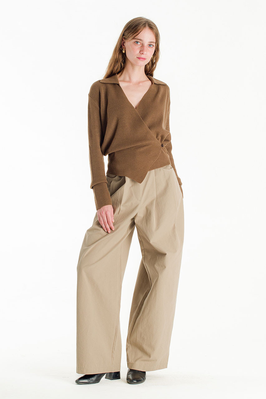 Curved Cotton Trousers, Stone