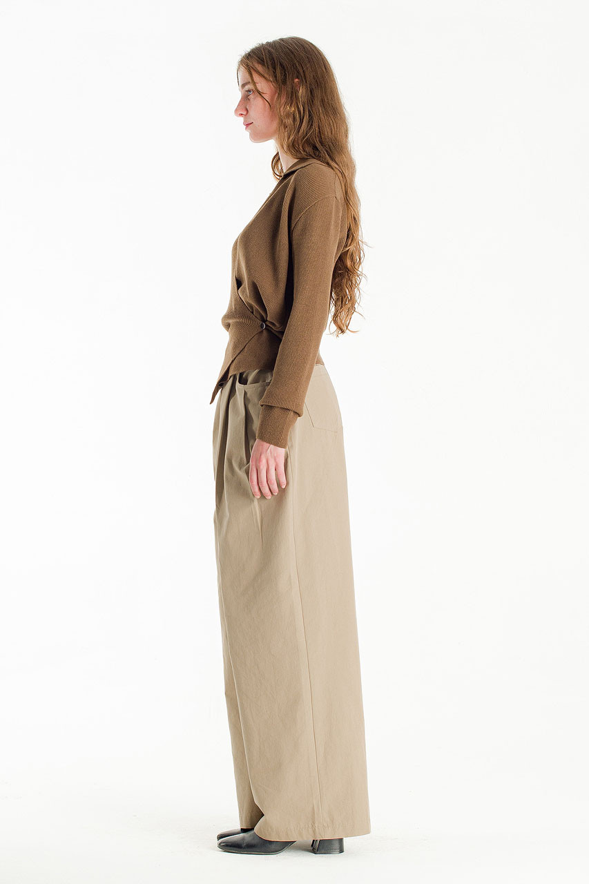 Curved Cotton Trousers, Stone