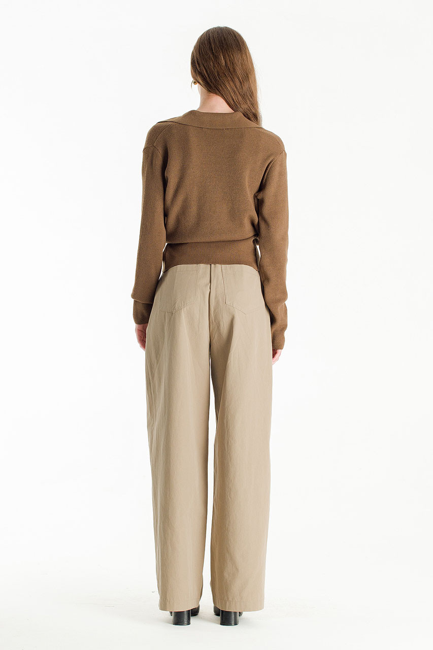 Curved Cotton Trousers, Stone