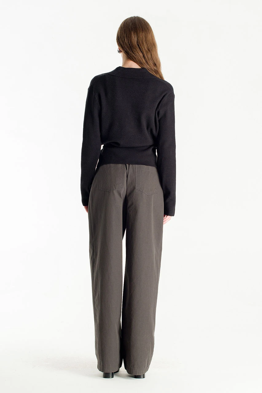 Curved Cotton Trousers, Charcoal