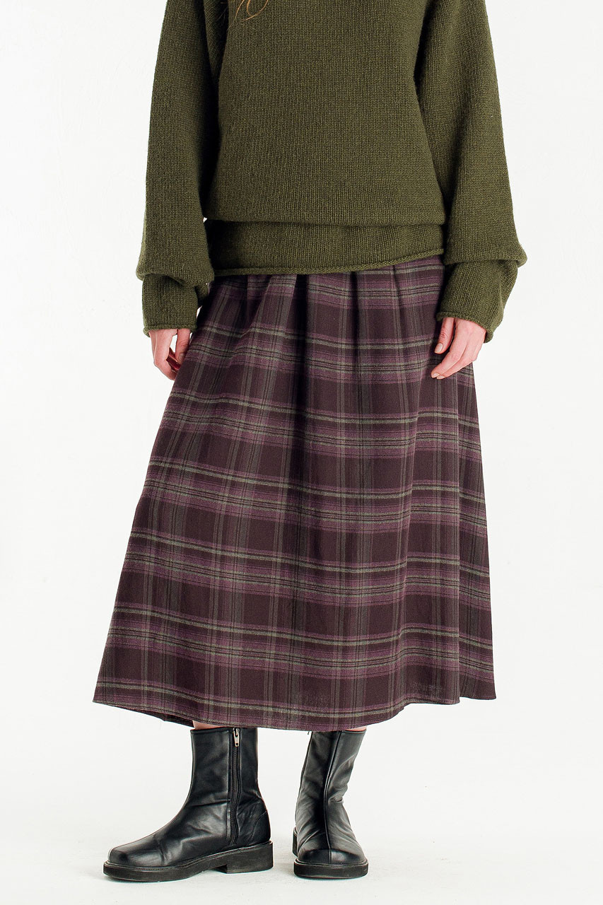 Brushed Check Skirt, Claret