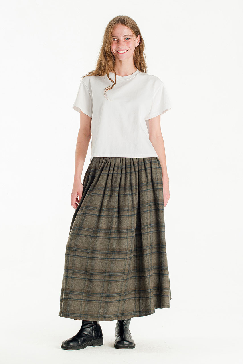 Brushed Check Skirt, Khaki