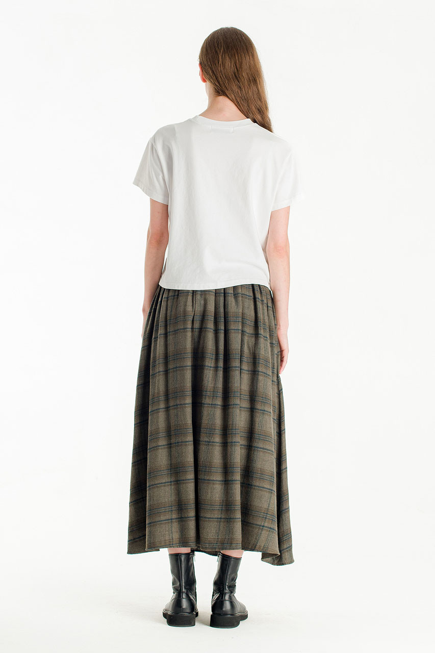 Brushed Check Skirt, Khaki