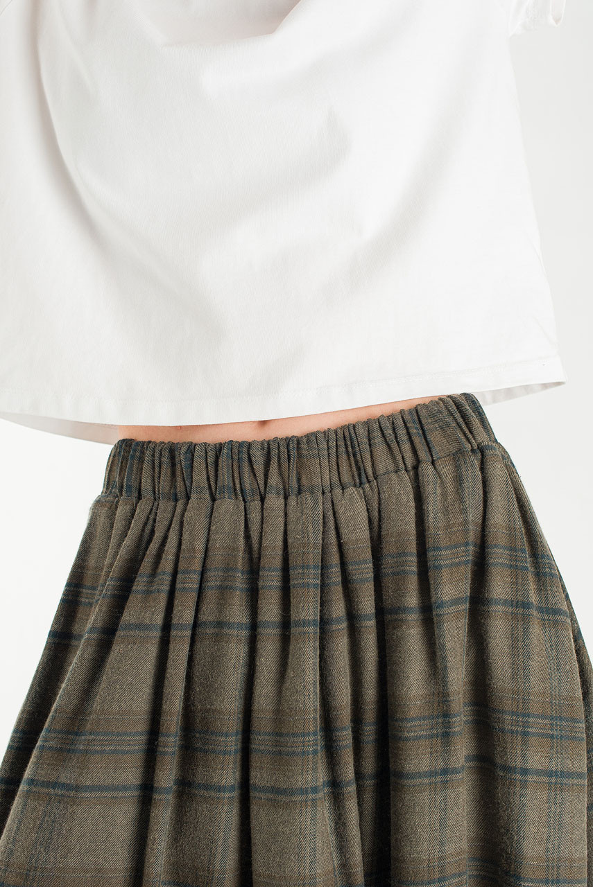 Brushed Check Skirt, Khaki