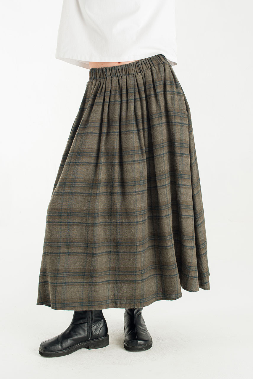 Brushed Check Skirt, Khaki